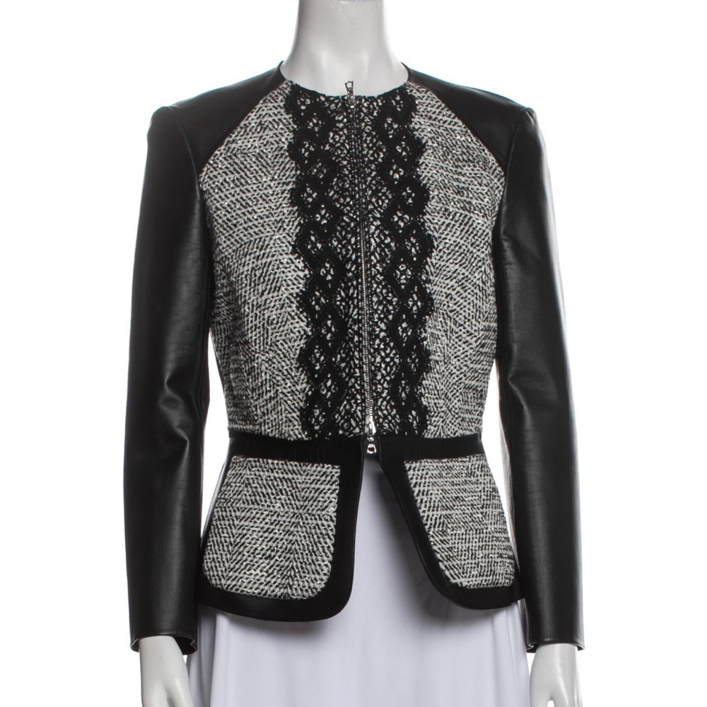 Oscar de la Renta Lace and Leather Evening Jacket US6